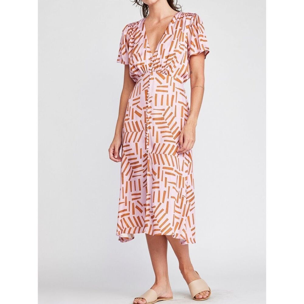 NWT Self Contrast V Neck Pink Midi Dress Size XS